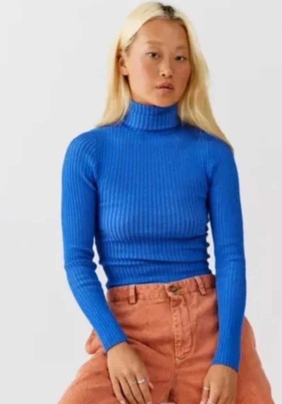 BDG Hudson Ribbed Sweater Blue Long Sleeve Pullover Knit Top Women's S